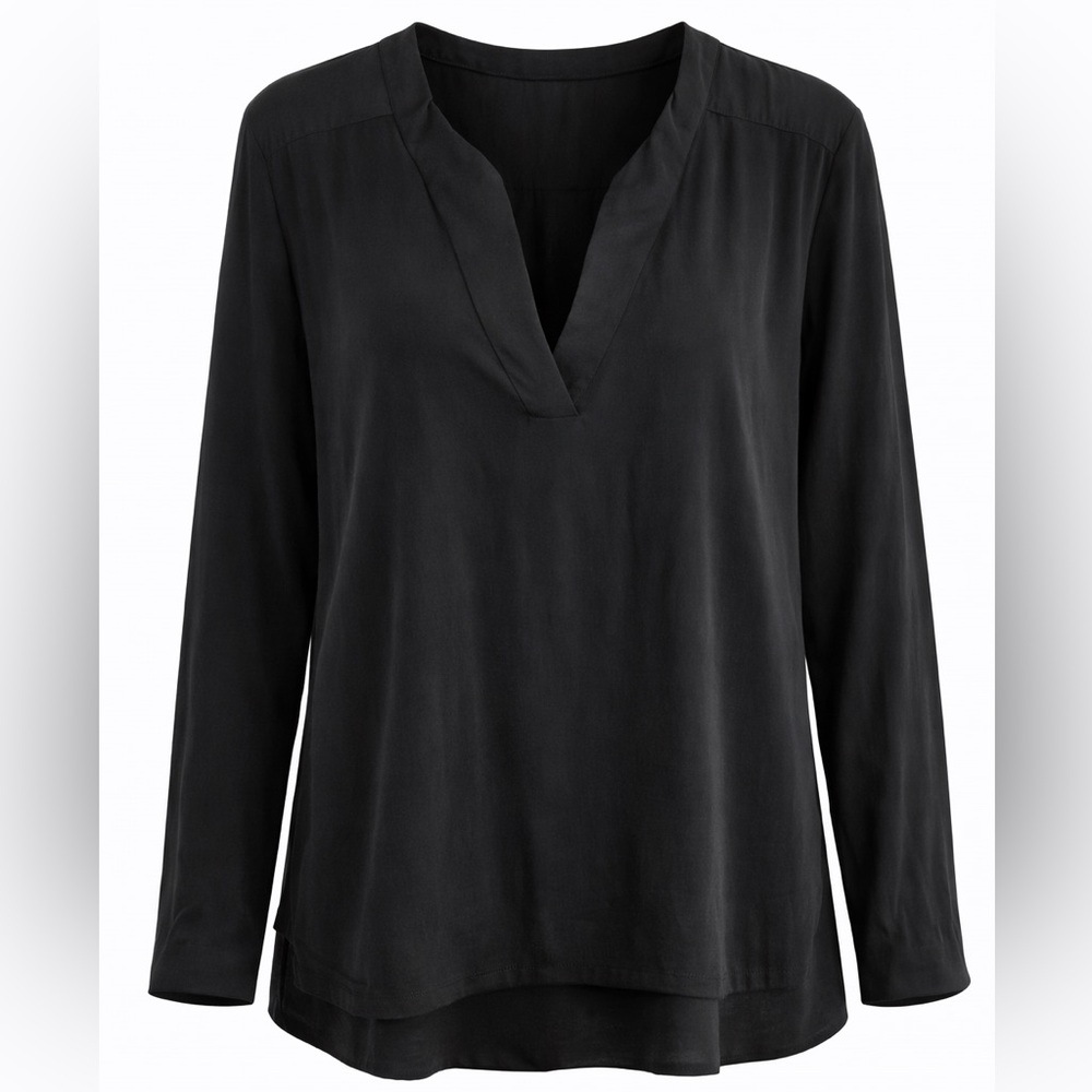 BCBGMAXAZRIA Black V-Neck Long Sleeve Blouse |‎ Size L